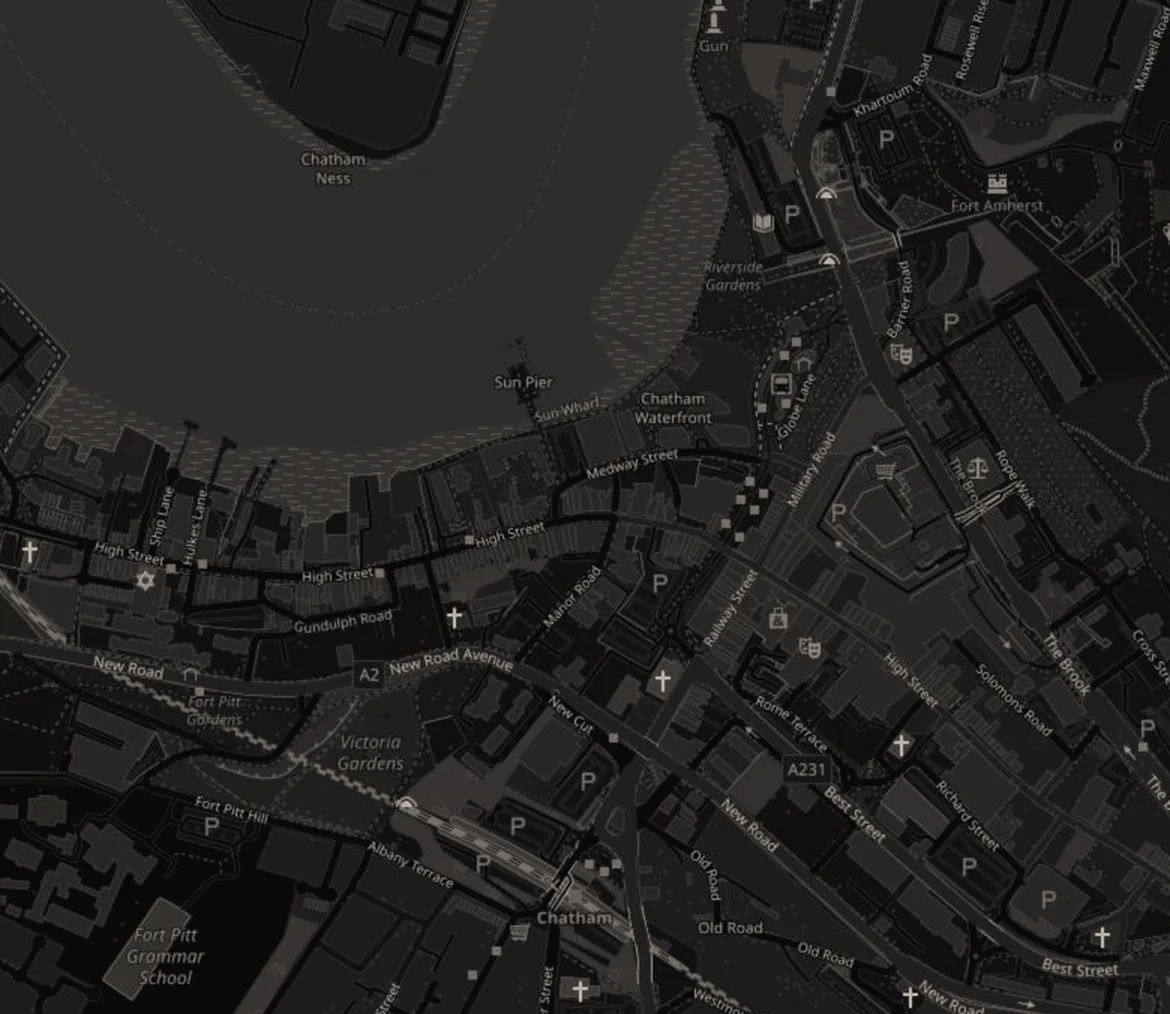 Street map of Chatham town centre showing 107 High Street